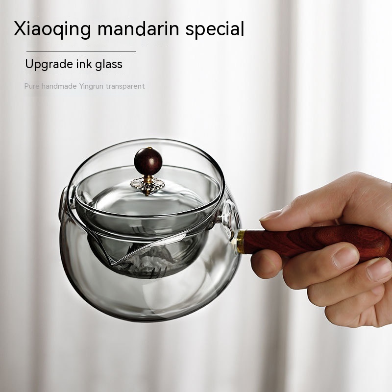 Semi-automatic Rotary Heat-resistant Glass Teapot Lazy Tea Making With Infuser And Wooden Handle Office Home Accessories Kitchen Gadgets - Image 8
