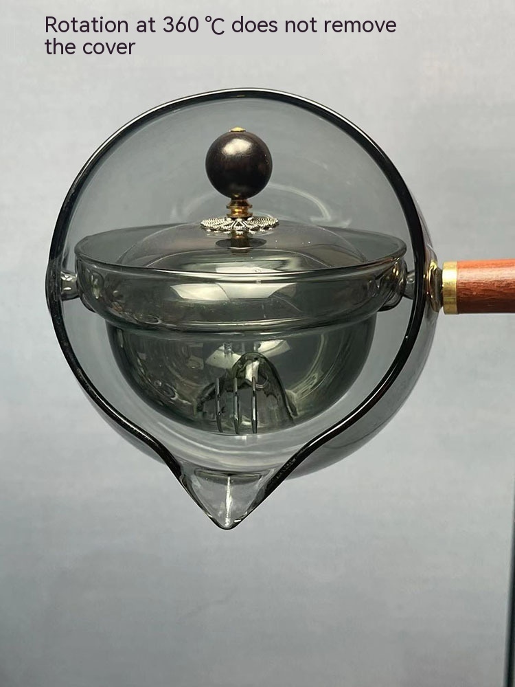 Semi-automatic Rotary Heat-resistant Glass Teapot Lazy Tea Making With Infuser And Wooden Handle Office Home Accessories Kitchen Gadgets - Image 9